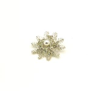 Quality Silver Snowflake Fashion Brooch Pin Inlaid Pearl Crystal Diamond 4.5cm Size wholesale