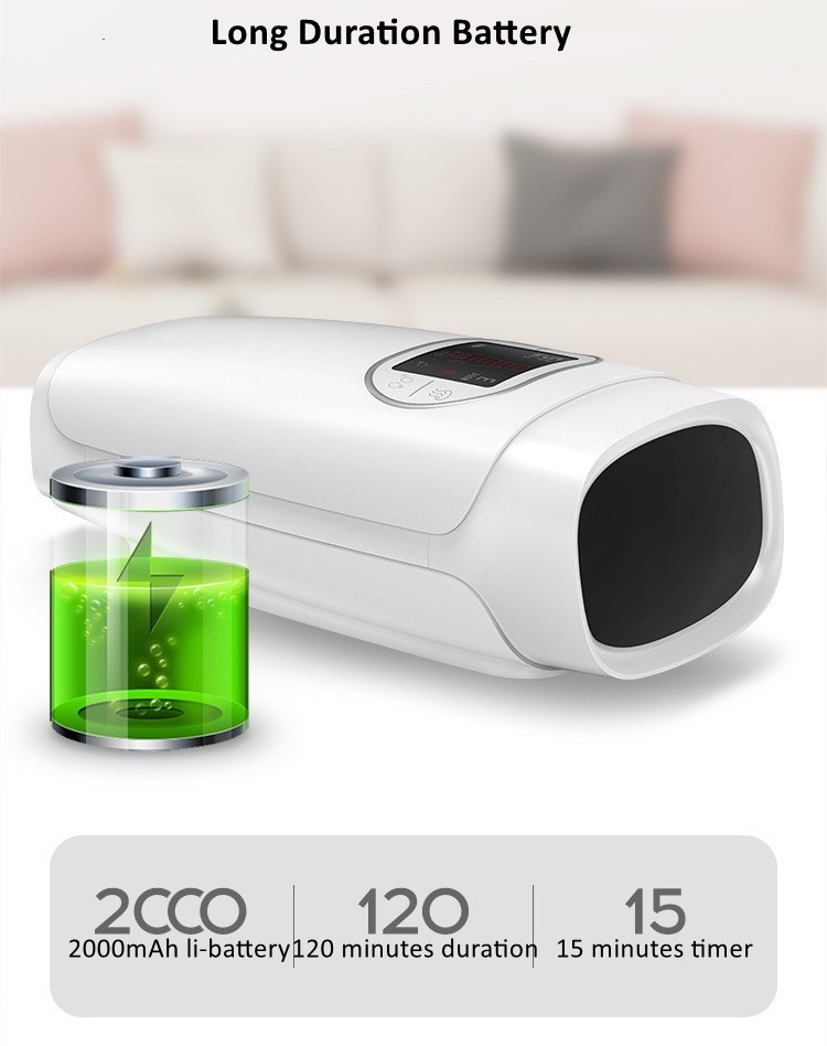 2200mah Vibration Finger Cordless Hand Massager Hot Compress LCD Touch Screen