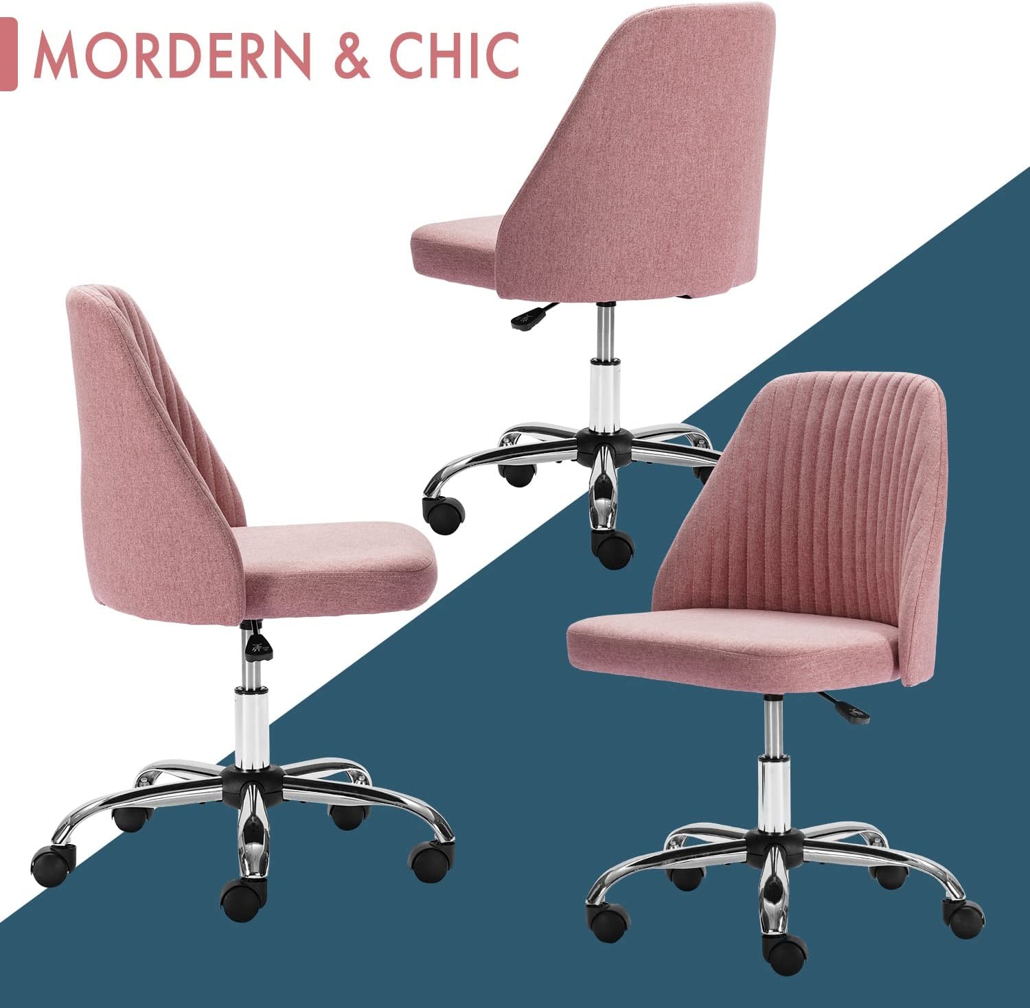 Mid Back Home Office Swivel Chair Armless Twill Fabric Adjustable For Small Space Living Room Make Up Studying