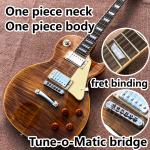 One piece body neck Smoke colored tiger flame LP electric guitar