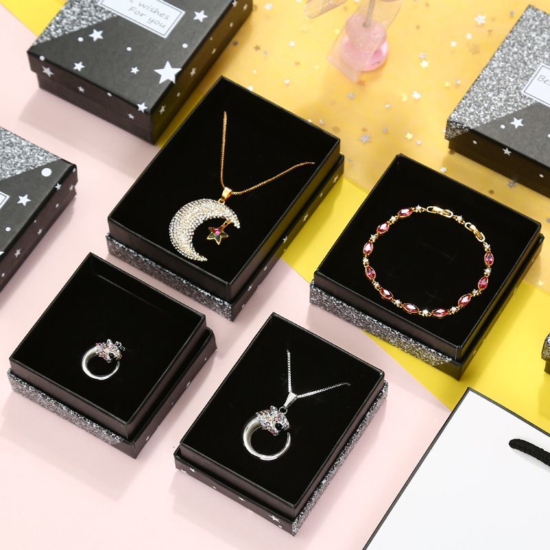 Deluxe Style Rigid Black Cardboard Necklace Packaging Paper Box