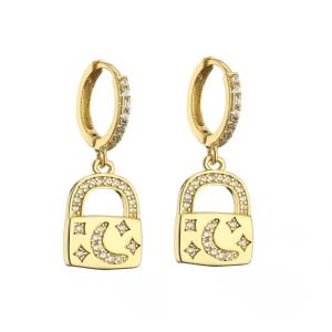 Quality Plated 18k Gold Jewelry Lock Key Charm Designer Inspired Earrings wholesale