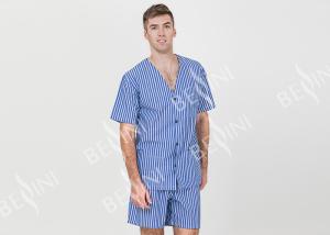 Quality Comfy Mens Shorts Sleepwear V Neck , Anti Shrink Summer Mens T Shirt Pyjamas wholesale