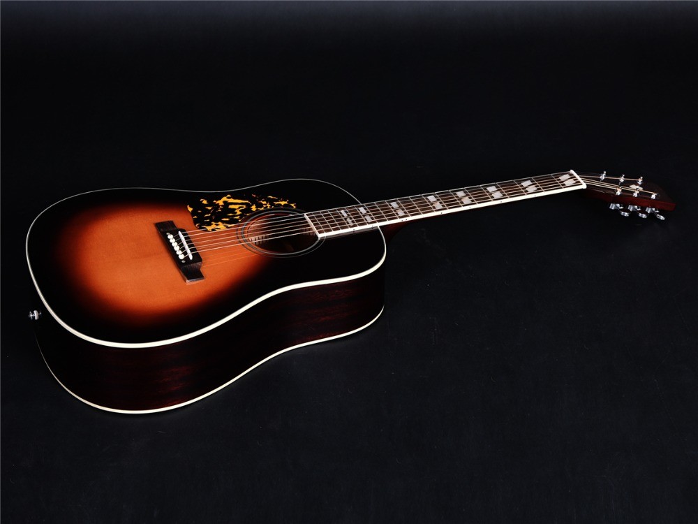 Full solid wood left hand acoustic guitar, solid spurce top, solid mahogany back and side