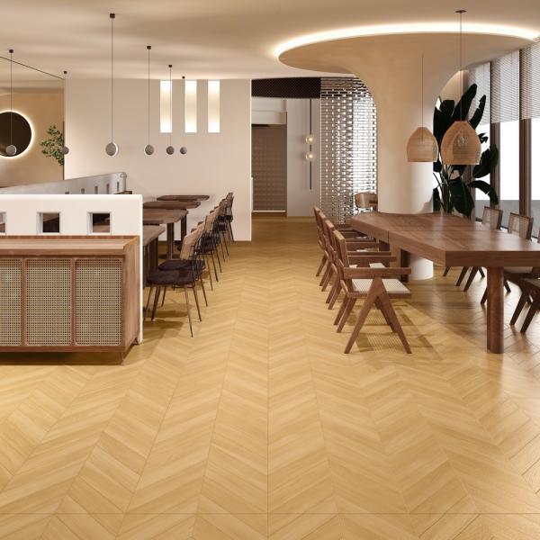 Fishbone Wear-Resistant 600x1200mm Brown And Yellow Wooden Porcelain Tiles For
