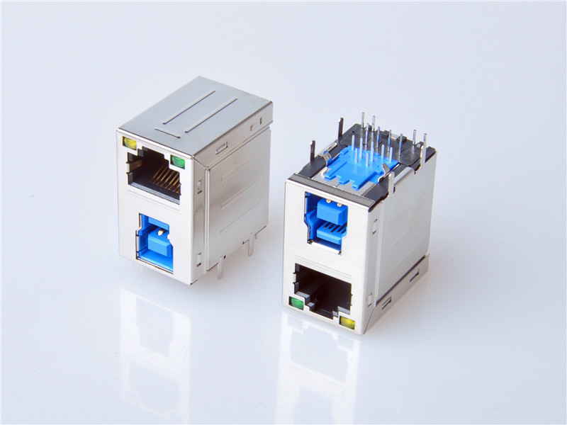 HULYN,RJ45 Modular Jack Connector, Shielded RJ45 + USB3.0 Connector, Through Hole Type, LED
