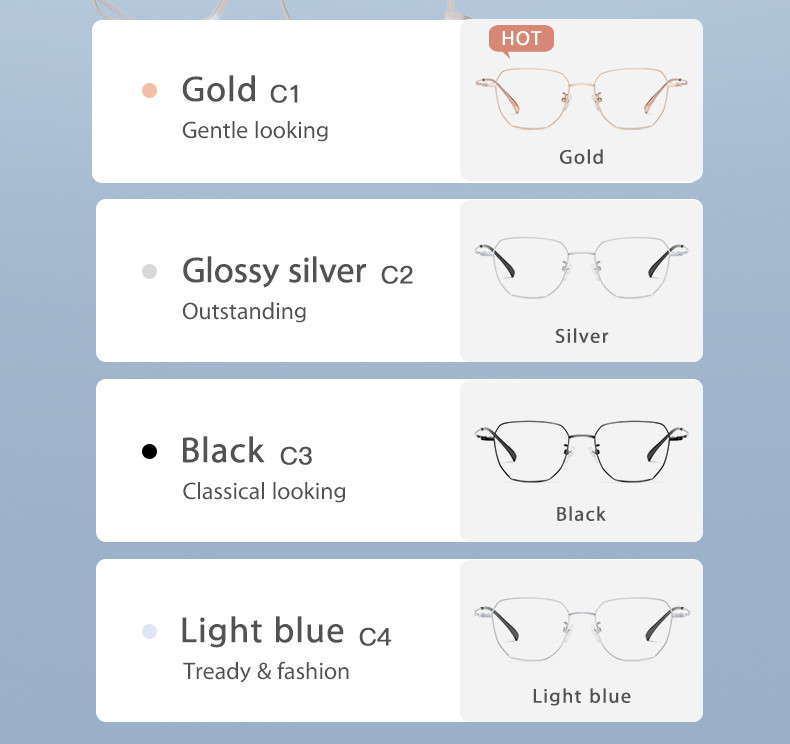 Business Bendable Titanium Frame Glasses Stainless Steel Frame Anti Scratch