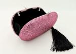 Pink Crystal Embellished Evening Bag , Rhinestone Wedding Clutch With Tassels