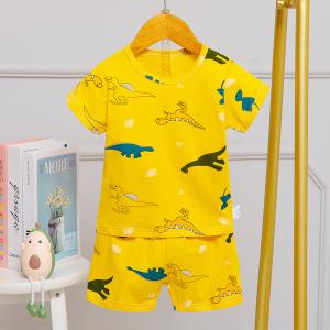 Quality Matching Dinosaur Children Silk Pajama Set Yellow No Allergy wholesale