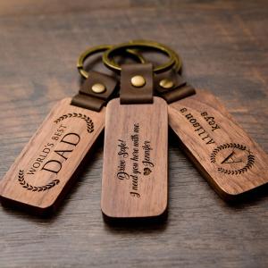 Quality Custom Gift Engraved Wood Keychain Walnut For Home Car Office 4.5 X 1in wholesale