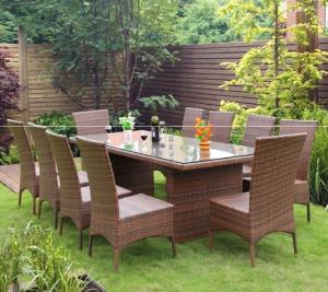 Quality Outdoor furniture dining table and chairs 6 seats garden sets pe rattan modern dining set wholesale