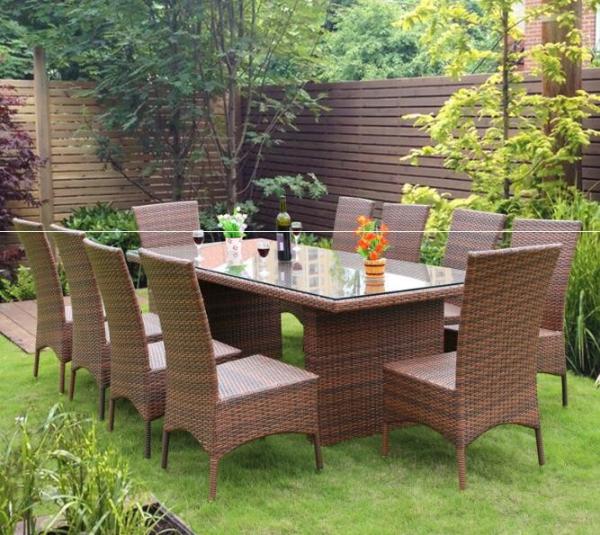 Outdoor furniture dining table and chairs 6 seats garden sets pe rattan modern