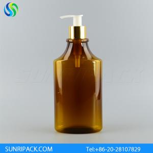 Quality 500ml flat plastic bottles w/golden lotion pump wholesale