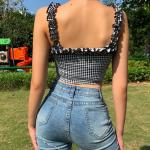 Sleeveless Ruffles Women Crop Top Vintage Plaid Style