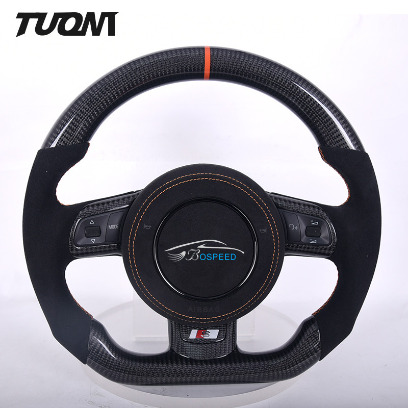 Carbon Fiber Audi R8 TT RS3 S3 Alcantara Steering Wheel Red Top Stripe