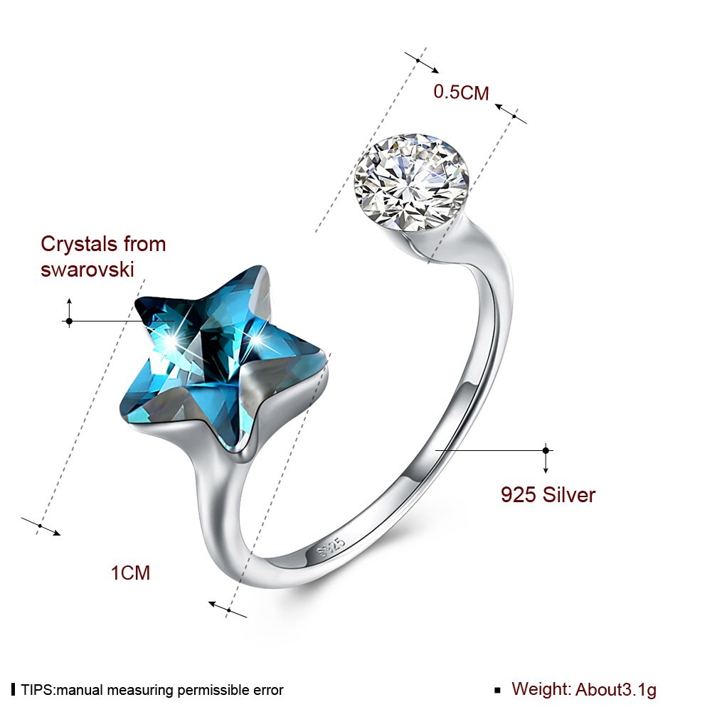 10x17mm 3.23g 925 Sterling Silver Rings Platinum Plated Star Diamond Ring SGS