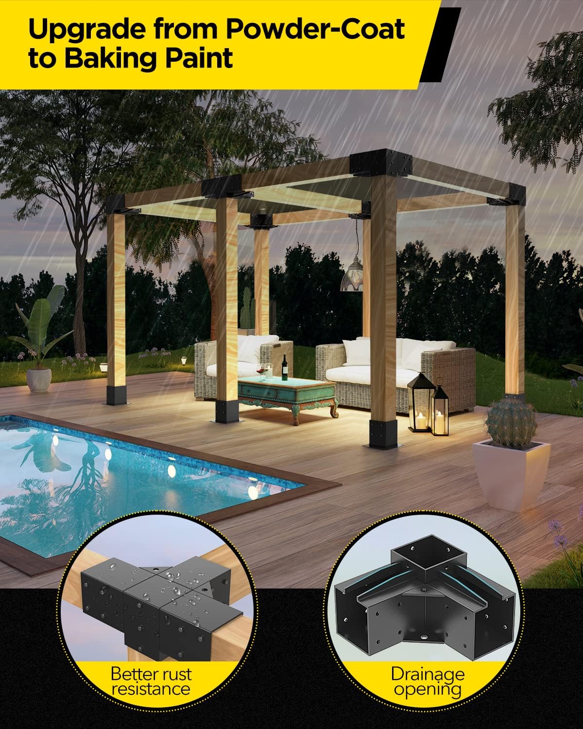 Iron 4*6 Post Base Pergola Bracket with Double Ant-irust Coating and Upgraded Design