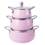 Aluminum 3 Piece Set Spray Pink Cookware Set EU Certification