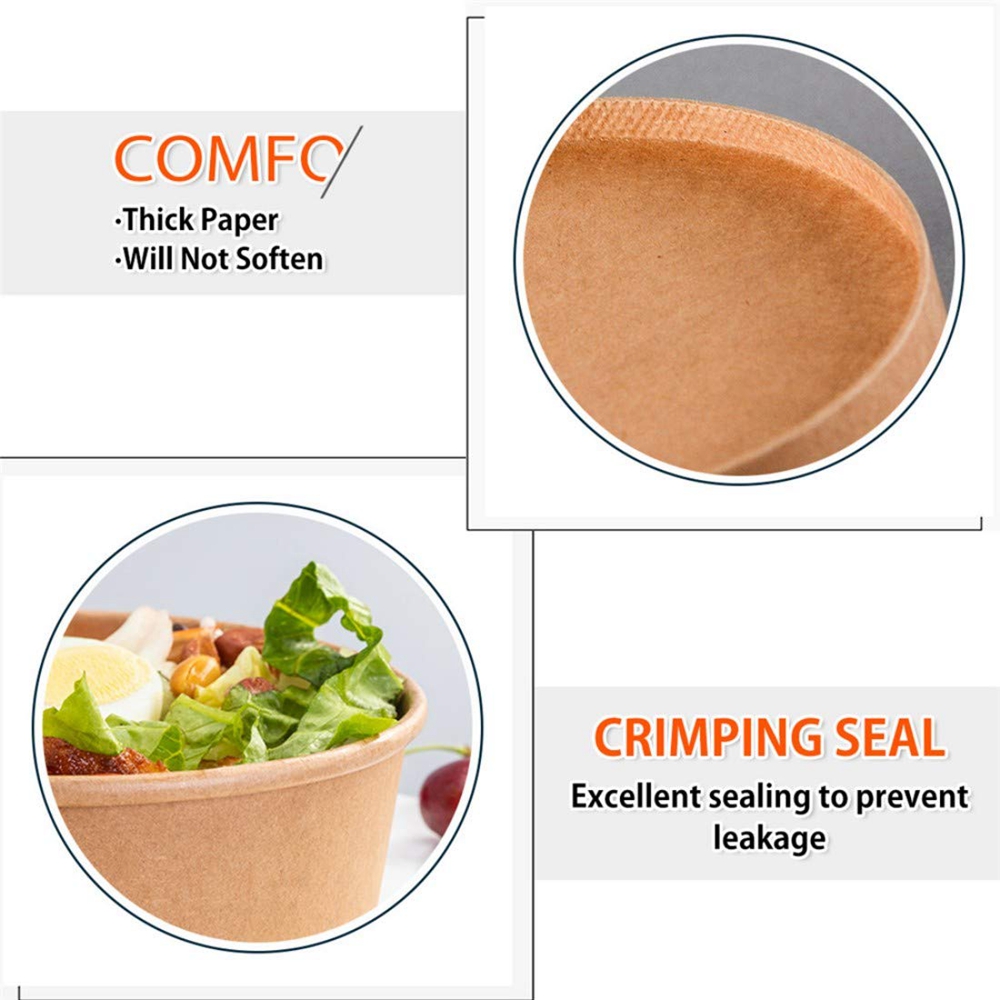 Custom Round 1300ml 1500ml Food Packaging Kraft Salad Paper Bowl With Lid Waterproof