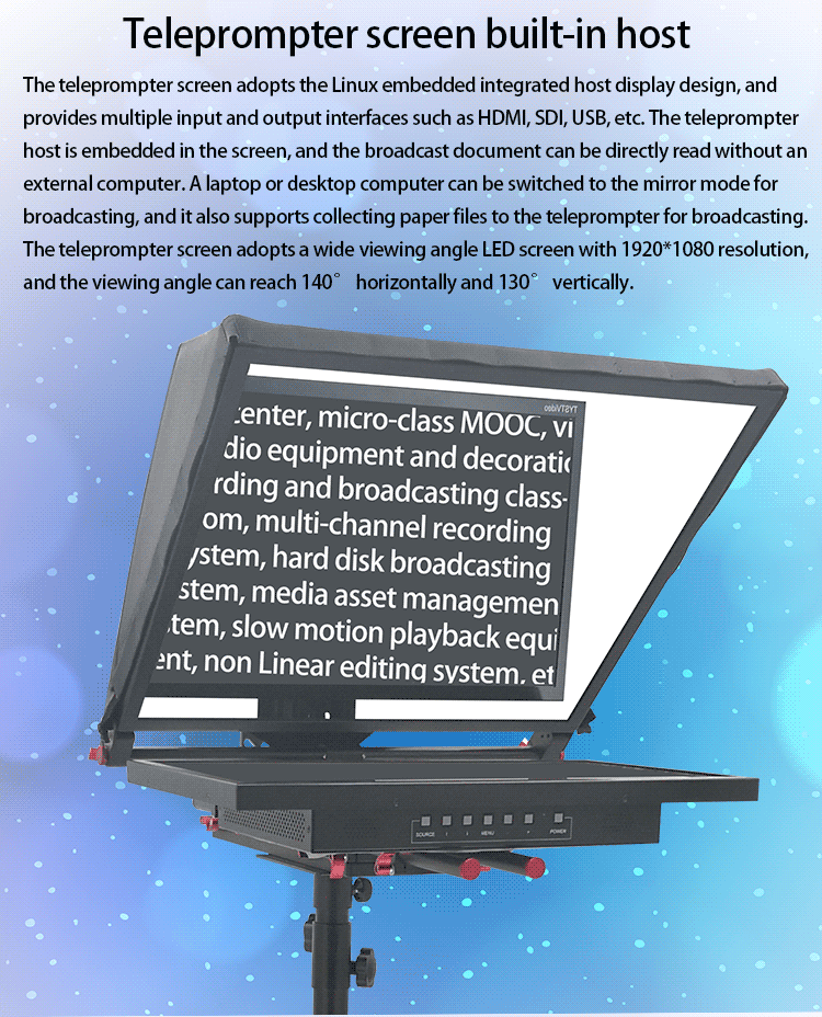 Professional TV Studio Equipment 24inch Single Screen Built-in Prompter with Auto-Mirror