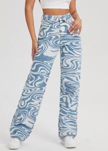 Quality Small Quantity Clothing Factory Women'S High Waisted Wide Leg Print Casual Baggy Jeans Denim Pants wholesale
