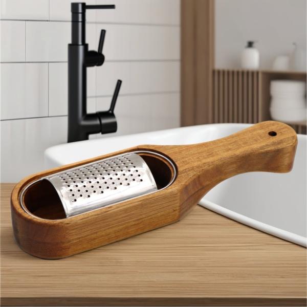 1 Piece Cheese Grater Stainless Steel with Removable Acacia Wood Collection
