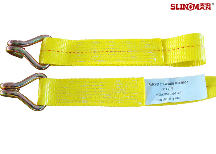 Yellow Heavy Duty Tie Straps , Truck Tie Down Ratchet Straps With Container Buckle