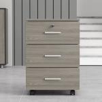 Grey Office Wooden Filing Cabinets 3 Drawer Movable File Cabinet With Wheels
