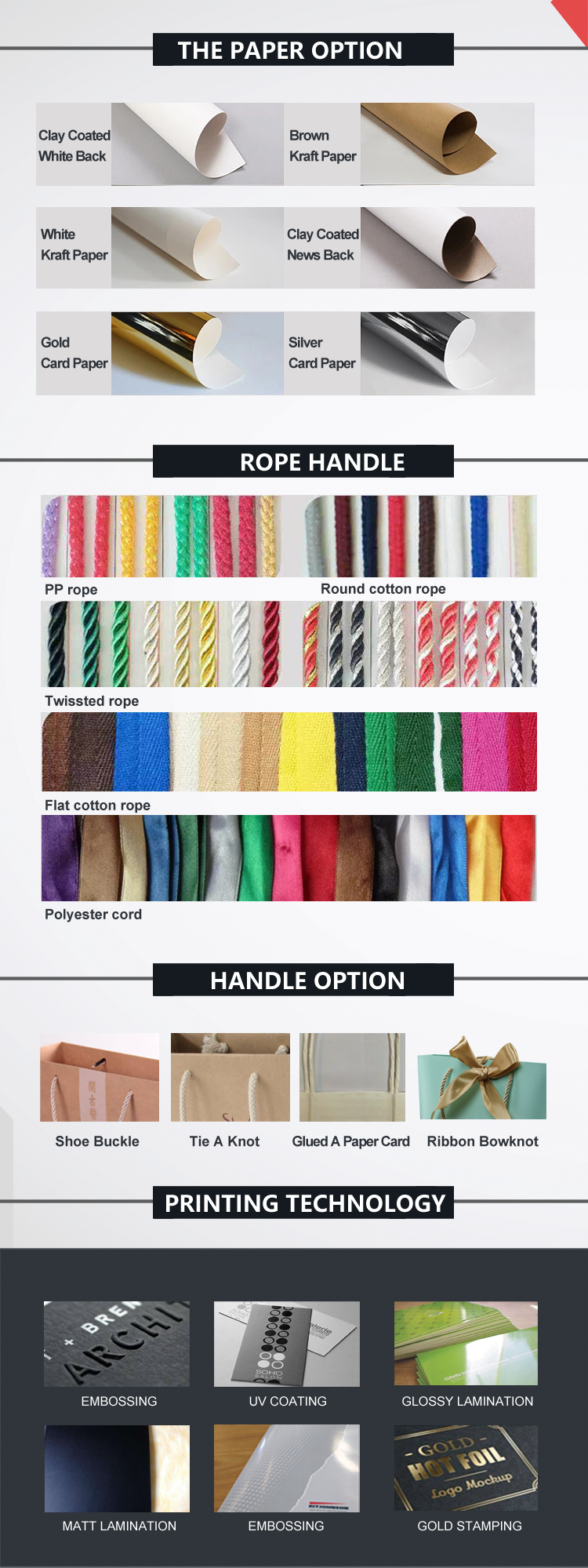 Standard Size Paper Bags With Handles Degradable Material Simple Style