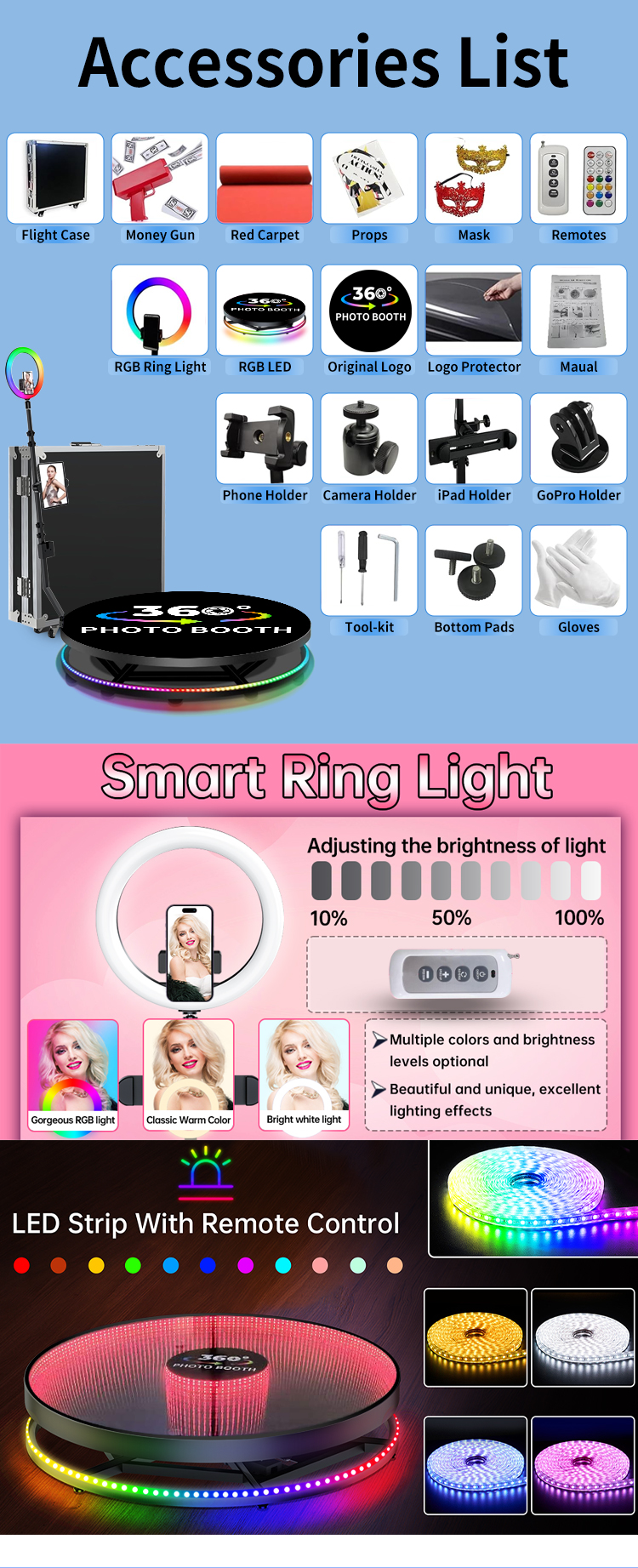 Indoor Birthday Party Supplies 360 Photo Booth Mirror for Party Platform Height 25CM