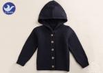 Hoody Boys Black Cardigan Sweater , Buttons Up Boys Knitted Cardigan Anti -