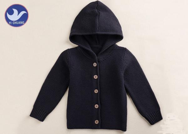 Hoody Boys Black Cardigan Sweater , Buttons Up Boys Knitted Cardigan Anti -