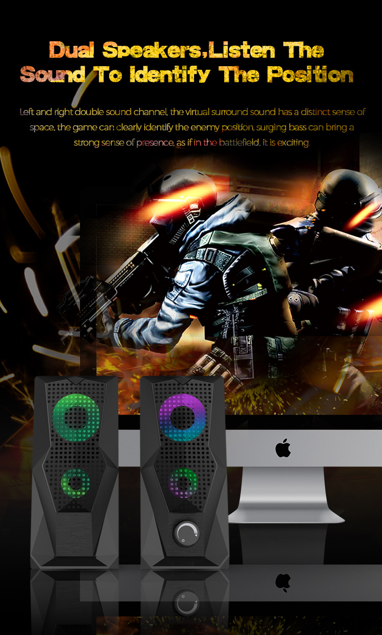 Plug And Play Heavy Bass 2.0 PC Speakers DC 5V With RGB Lighting