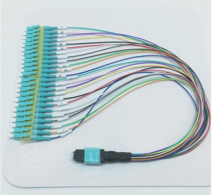 OM3 Fan Out 12 Core Fiber Optic Cable MPO To LC With 0.9mm Length High Return Loss