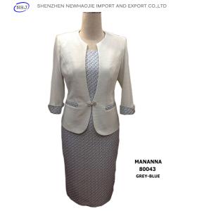 Quality Grey-blue/pink collarless blended woven ladies dress suit wholesale