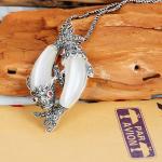 Thai 925 Silver Double Fishes White Opal Pendant with Sterling Silver Chain