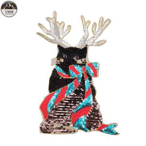 Quality Black Sequin Cat Iron On Patch , Special Design Embroidered Animal Patches wholesale