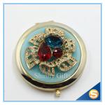 Shinny Gifts Luxury Crystal Cosmetic mirror Round Shape Metal Pocket Mirror