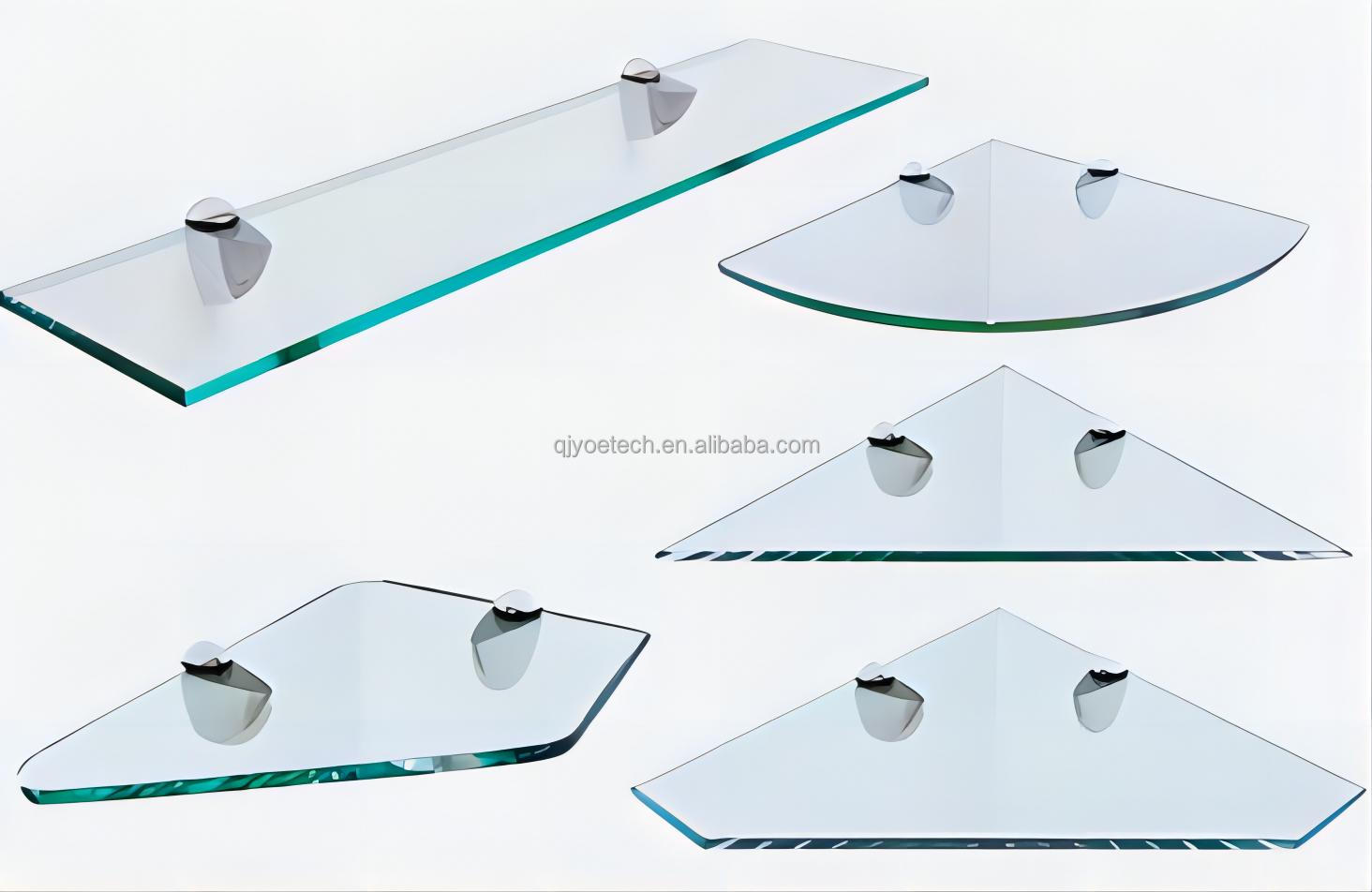 Wall Mounted Triangle Shape Flat Tempered Glass Shelf for Interior Bathroom Decoration