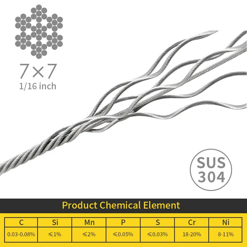 Deck Railing System T316 Aircraft Cable Kits 500FT 7x7 Strands Stainless Wire 1/8" SS Cable Stainless Steel Wire Rope Cable
