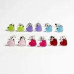 925 Sterling Silver Heart Shape Pink Enamel Stud Earrings for Little Girls'