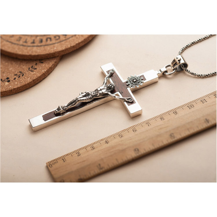 Women's and Men's Gothic Style Sterling Silver Cross Pendant Necklace with Sandalwood(XH038761W-L)