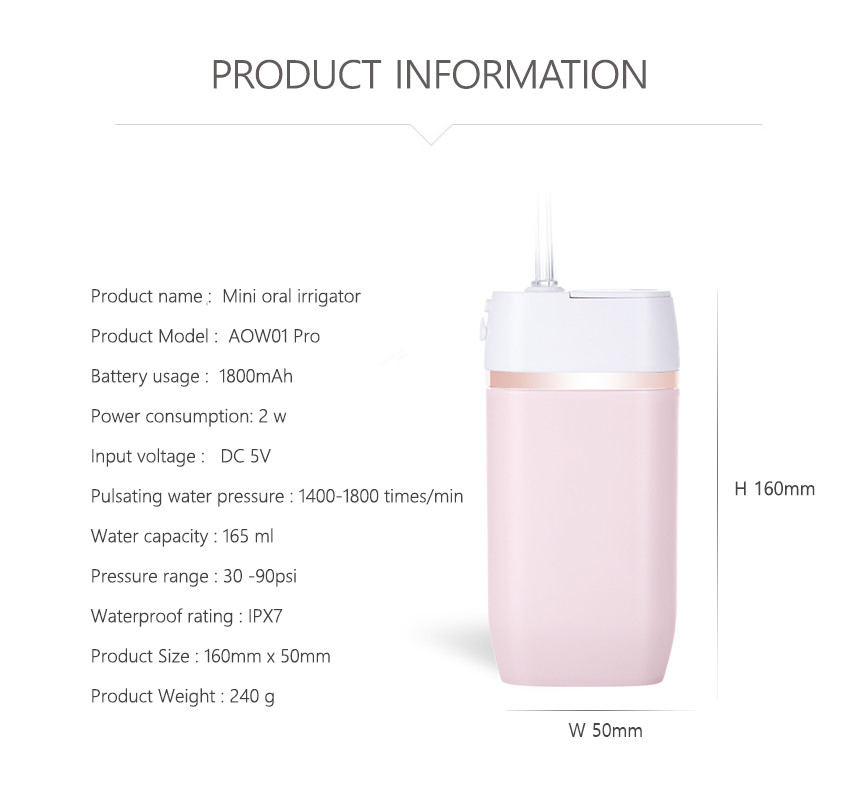 CE 2W Small Portable Water Flosser , Leakproof Wireless Oral Irrigator