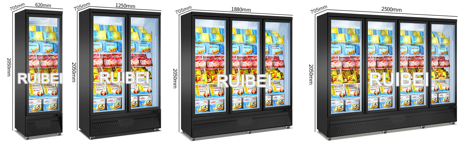 R290 Fan Cooling Supermarket Upright Freezer Display Showcase