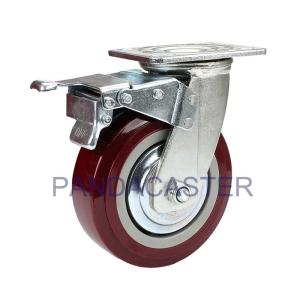 Quality 6 Inch Caster Wheels Heavy Duty Polyurethane Casters With Double Lock Brake wholesale