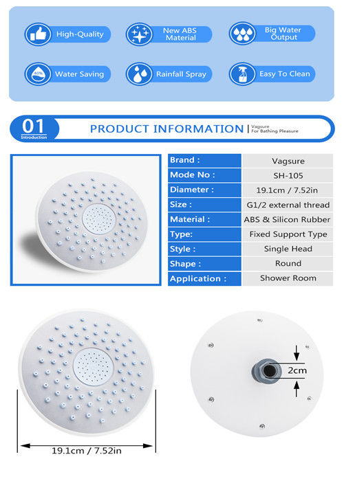 19CM Size Overhead Rainfall Shower Head / Raindrop Shower Head With 1/2" Standard Connector
