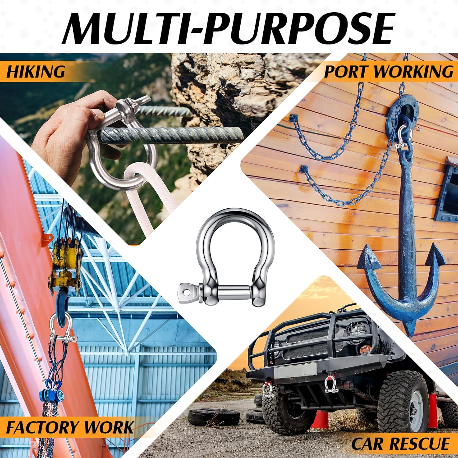 General Industry Stainless Steel Wire Rope Accessory Shackle Bow Dee Shape with Collar Pin