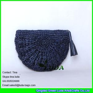 Quality LUDA navy blue raffia handbags fashion handmade raffia straw clutch bag wholesale