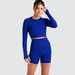 Knitted solid color long sleeved pants three-minute running suit running fitness