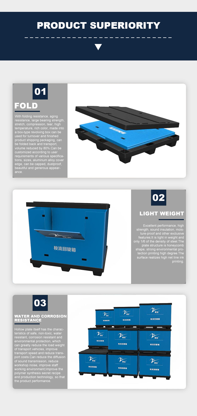 500kg Collapsible Plastic Coaming Box Coreflute Corrugated Crate